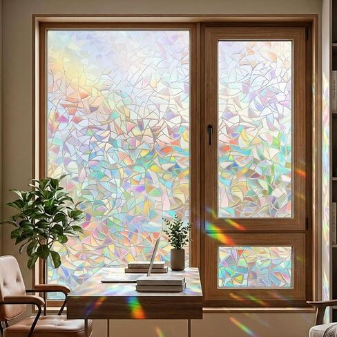 Window Privacy Film Static Cling Frosted Glass, Decorative Stained Glass Window Covering Anti UV Heat Control, Removable Reusable for Bathroom Office Home, 11.8 x 39.4 Inch Multicolor in Kuwait