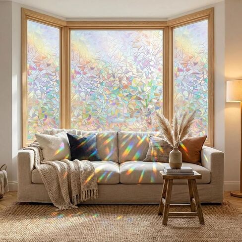 Window Privacy Film Static Cling Frosted Glass, Decorative Stained Glass Window Covering Anti UV Heat Control, Removable Reusable for Bathroom Office Home, 11.8 x 39.4 Inch Multicolor in Kuwait