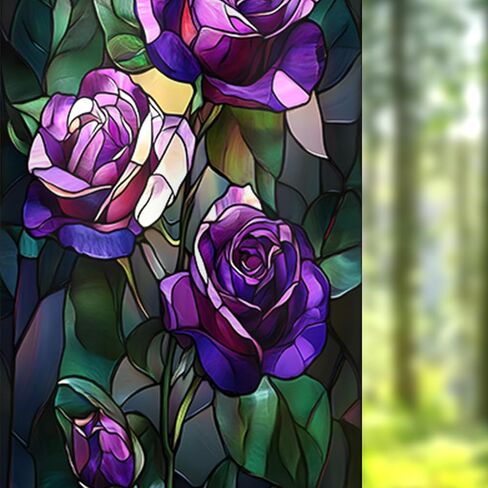 Nuxovilar Gothic Halloween Window Film, Dark Style Purple Rose Halloween Window Films Decorations 17.5 × 39.3 Inch, Windows Film Decorations for Festival Celebration in Saudi Arabia