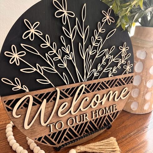 3D Welcome Sign for Front Door – Rustic Round Wood Wreath with "Bless This Home and All Who Enter", Farmhouse Wall Decor Outdoor, Housewarming Gifts New Home, Porch Decoration for All Seasons Holiday in Saudi Arabia