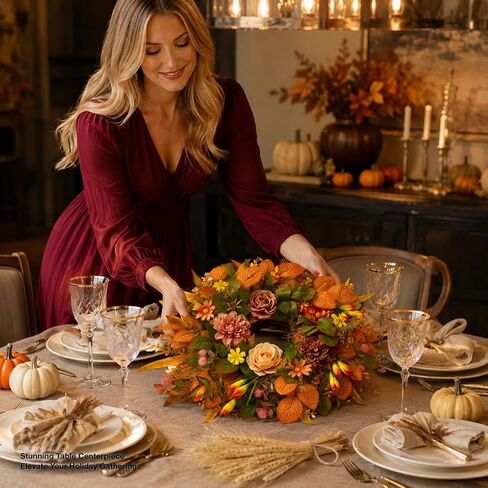Fall Wreaths for Front Door, 20 Inch Orange Autumn Wreath | Fall wreaths for front door feature orange leaves, peony accents, and greenery for harvest home decor. in Saudi Arabia