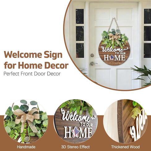 12 Inch Patriotic Wreaths for Front Door 4th of July Wreath Wooden Welcome Sign Wreath for Front Door Independence Memorial Day Decorations Round Outdoor Door Hanger for Porch Wall Window Home Decor in Saudi Arabia