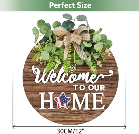 12 Inch Patriotic Wreaths for Front Door 4th of July Wreath Wooden Welcome Sign Wreath for Front Door Independence Memorial Day Decorations Round Outdoor Door Hanger for Porch Wall Window Home Decor in Saudi Arabia