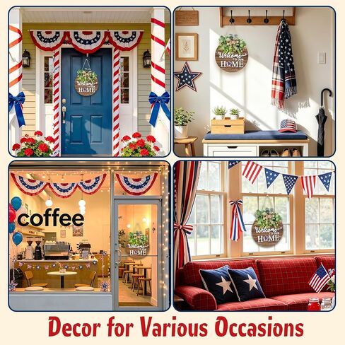 12 Inch Patriotic Wreaths for Front Door 4th of July Wreath Wooden Welcome Sign Wreath for Front Door Independence Memorial Day Decorations Round Outdoor Door Hanger for Porch Wall Window Home Decor in Saudi Arabia