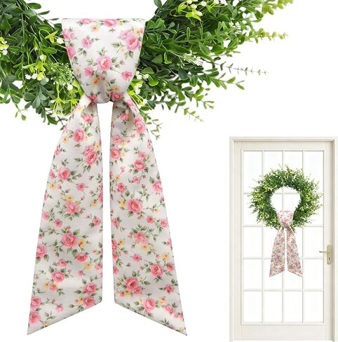 Sage Green Wreath Sash for Front Door, Reversible Textured Twill Floral & Gingham Wreath Sashes, Door Decor for Indoor Outdoor Entryway, Cottage and Farmhouse Decor in Saudi Arabia