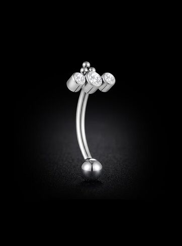 2PCS Titanium 16G Threadless Barbell | 8mm Curved Eyebrow Tragus Cartilage Bar | Triple CZ Gem Implant Grade Body Jewelry in Saudi Arabia