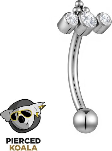 2PCS Titanium 16G Threadless Barbell | 8mm Curved Eyebrow Tragus Cartilage Bar | Triple CZ Gem Implant Grade Body Jewelry in Saudi Arabia