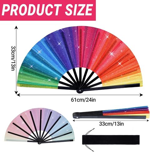 Pride Rainbow Folding Fan, Large Colorful Rave Clack Hand Fan for Women Men Pride Day Festival Parade, Cosplay Costume Photo Props, Party Performance, Dance, Decorations in Saudi Arabia