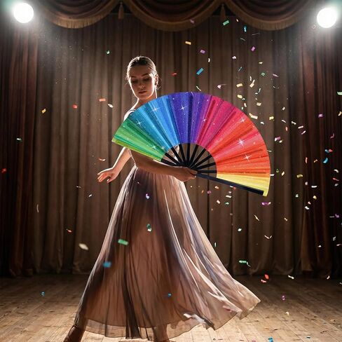 Pride Rainbow Folding Fan, Large Colorful Rave Clack Hand Fan for Women Men Pride Day Festival Parade, Cosplay Costume Photo Props, Party Performance, Dance, Decorations in Saudi Arabia