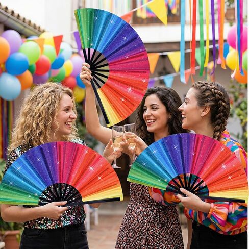 Pride Rainbow Folding Fan, Large Colorful Rave Clack Hand Fan for Women Men Pride Day Festival Parade, Cosplay Costume Photo Props, Party Performance, Dance, Decorations in Saudi Arabia
