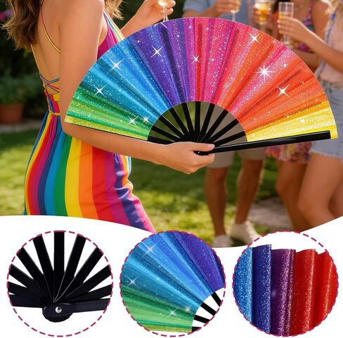 Pride Rainbow Folding Fan, Large Colorful Rave Clack Hand Fan for Women Men Pride Day Festival Parade, Cosplay Costume Photo Props, Party Performance, Dance, Decorations in Saudi Arabia