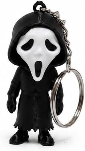 سلسلة مفاتيح صغيرة تتوهج في الظلام Ghostface Scream، موضوع رعب، أبيض وأسود، حلقة مفاتيح قابلة للجمع. in Kuwait