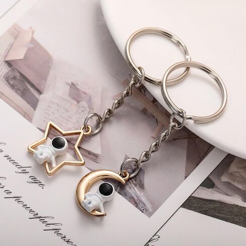 ARFUKA Keychain Astronaut with Sun and Moon Pendant Keychains Keyring Metal Unisex Key Organizer Holder Funny Keyring Birthday Christmas Wedding Valentine's Day Gift for Men and Women Pack of 2 in Saudi Arabia