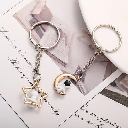 ARFUKA Keychain Astronaut with Sun and Moon Pendant Keychains Keyring Metal Unisex Key Organizer Holder Funny Keyring Birthday Christmas Wedding Valentine's Day Gift for Men and Women Pack of 2 in Saudi Arabia