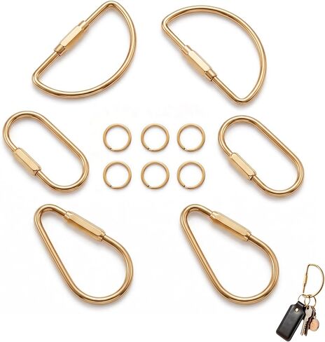 6PCS Brass Key Ring Set (3 Styles), Screw Lock Carabiner Keychain Clips, Heavy Duty Gold Metal Keychain Holder for Keys, Bag, Backpack & Pet Leash in Saudi Arabia