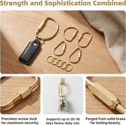 6PCS Brass Key Ring Set (3 Styles), Screw Lock Carabiner Keychain Clips, Heavy Duty Gold Metal Keychain Holder for Keys, Bag, Backpack & Pet Leash in Saudi Arabia