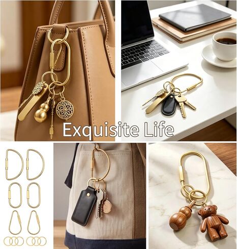 6PCS Brass Key Ring Set (3 Styles), Screw Lock Carabiner Keychain Clips, Heavy Duty Gold Metal Keychain Holder for Keys, Bag, Backpack & Pet Leash in Saudi Arabia