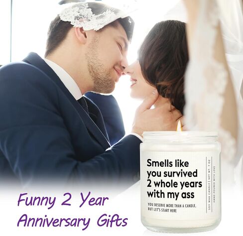 2 Year Anniversary Candle Gifts for Him Her Boyfriend Girlfriend Wife Husband, Cotton Anniversary Funny Gifts, Cotton 2nd Anniversarys Gift, 2 Year Wedding Anniv. Present, Lavender, Handmade in Saudi Arabia