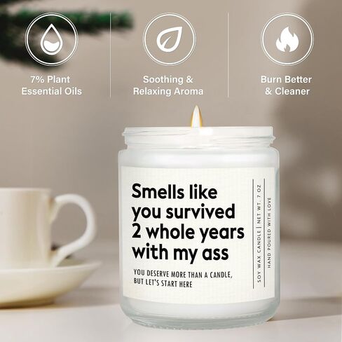 2 Year Anniversary Candle Gifts for Him Her Boyfriend Girlfriend Wife Husband, Cotton Anniversary Funny Gifts, Cotton 2nd Anniversarys Gift, 2 Year Wedding Anniv. Present, Lavender, Handmade in Saudi Arabia