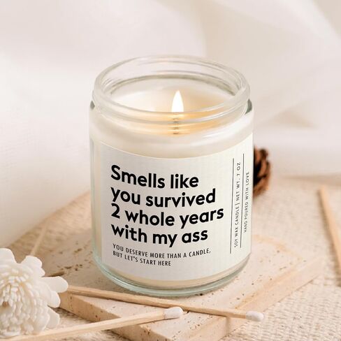 2 Year Anniversary Candle Gifts for Him Her Boyfriend Girlfriend Wife Husband, Cotton Anniversary Funny Gifts, Cotton 2nd Anniversarys Gift, 2 Year Wedding Anniv. Present, Lavender, Handmade in Saudi Arabia