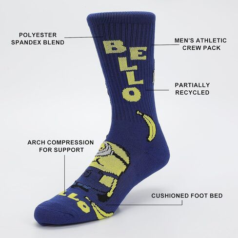 Bioworld Minions Favorite Characters Men's Athletic Crew Socks (Pack of 3) in Kuwait