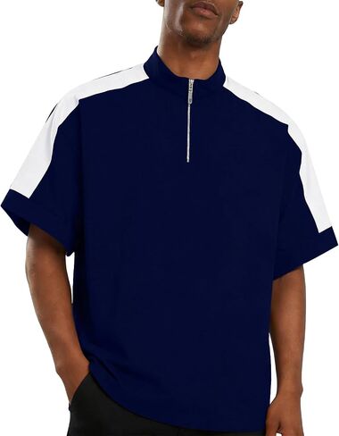Opomelo Mens Cage Jacket Weather-Resistant Windbreaker Lightweight Short Sleeve Waterproof Golf Polo Raider Pullover with Pocket for Workout Navy XL in Saudi Arabia