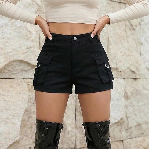 Women's High Waisted Cargo Mini Denim Shorts Casual Utility Jean Shorts with Pockets in Kuwait
