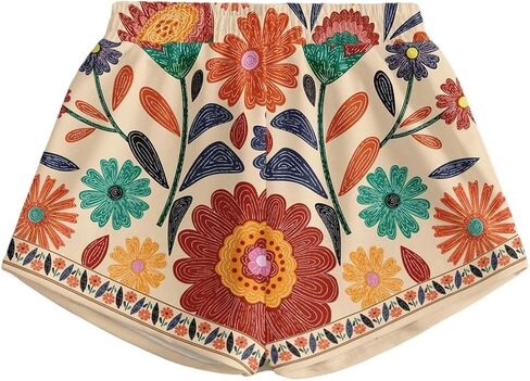 SOLY HUX Women's Floral Shorts Elastic High Waisted Wide Leg Boho Summer Vacation Shorts in Kuwait