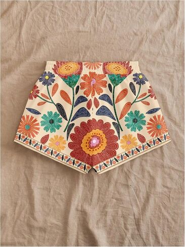 SOLY HUX Women's Floral Shorts Elastic High Waisted Wide Leg Boho Summer Vacation Shorts in Saudi Arabia