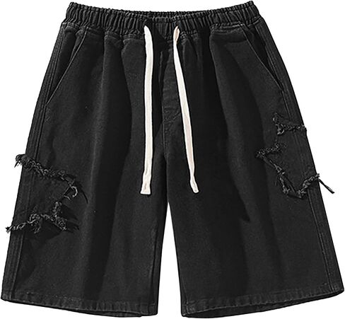 Womens Y2k Baggy Jorts-Drawstring Star Patchwork Wide Leg Summer Jean Shorts with Pockets in Saudi Arabia