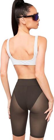 Cosonsen Women's High Waisted Mesh Biker Shorts Sexy Sheer See Through Skinny Shorts for Clubwear Streetwear in Saudi Arabia