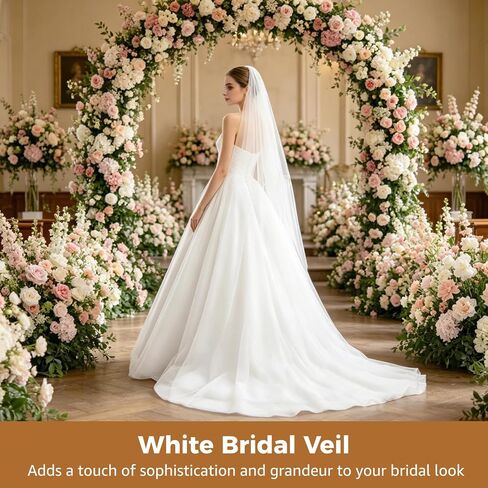 Wedding Veil Cathedral Length, White Bridal Veil, One Tier Elegant Bridal Accessories for Wedding, Length 9.8 ft / 3 m in Kuwait