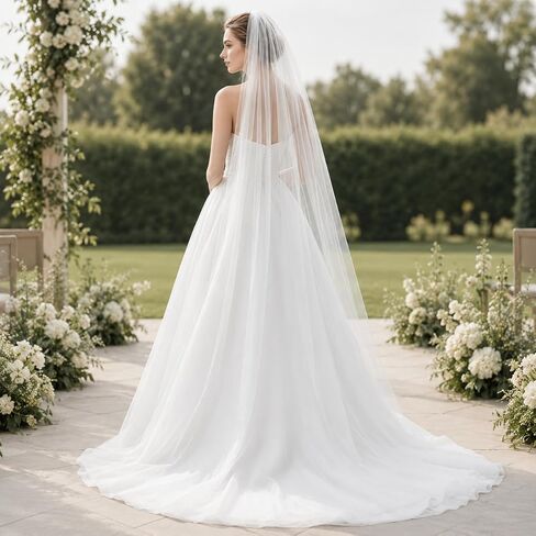 Wedding Veil Cathedral Length, White Bridal Veil, One Tier Elegant Bridal Accessories for Wedding, Length 9.8 ft / 3 m in Kuwait
