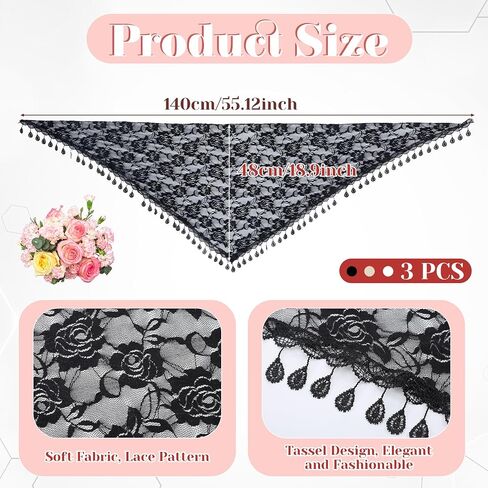 Tucnoeu 3 Pcs Mantilla Catholic Chapel Veils, Chapel Veils Catholic Mass, Veil Catholics for Women Girls Church Headband Floral Headwrap Latin Mass Veil for Wedding Bridesmaid in Kuwait