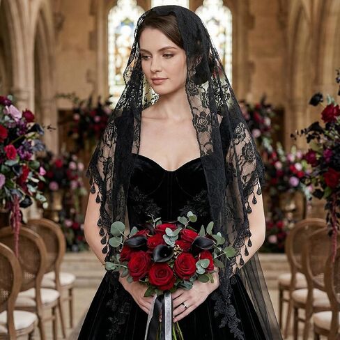 Tucnoeu 3 Pcs Mantilla Catholic Chapel Veils, Chapel Veils Catholic Mass, Veil Catholics for Women Girls Church Headband Floral Headwrap Latin Mass Veil for Wedding Bridesmaid in Kuwait
