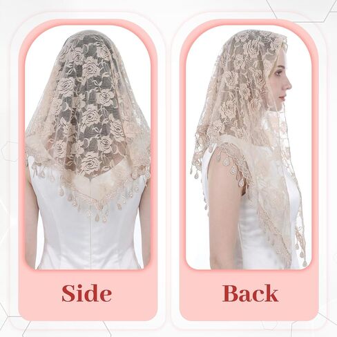 Tucnoeu 3 Pcs Mantilla Catholic Chapel Veils, Chapel Veils Catholic Mass, Veil Catholics for Women Girls Church Headband Floral Headwrap Latin Mass Veil for Wedding Bridesmaid in Kuwait