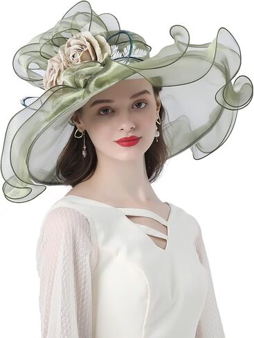 Women's Derby Church Organza Fascinator Wedding Tea Party Hat Wide Brim Sun Caps in Saudi Arabia