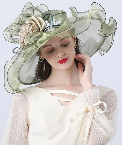 Women's Derby Church Organza Fascinator Wedding Tea Party Hat Wide Brim Sun Caps in Saudi Arabia