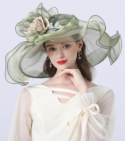 Women's Derby Church Organza Fascinator Wedding Tea Party Hat Wide Brim Sun Caps in Saudi Arabia
