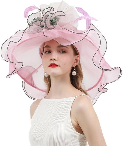 Women's Derby Church Organza Fascinator Wedding Tea Party Hat Wide Brim Sun Caps in Saudi Arabia