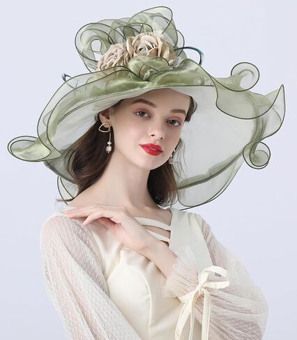 Women's Derby Church Organza Fascinator Wedding Tea Party Hat Wide Brim Sun Caps in Saudi Arabia