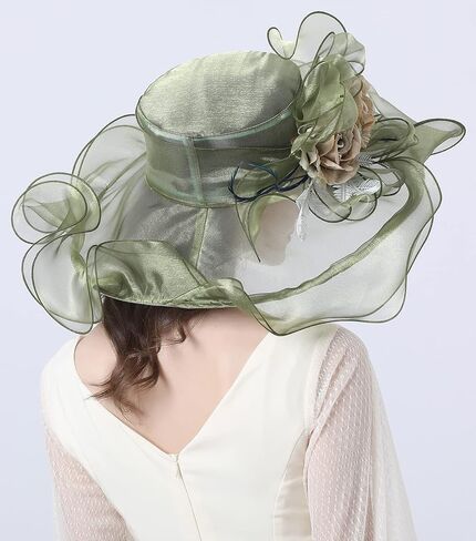 Women's Derby Church Organza Fascinator Wedding Tea Party Hat Wide Brim Sun Caps in Saudi Arabia