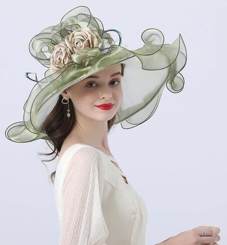 Women's Derby Church Organza Fascinator Wedding Tea Party Hat Wide Brim Sun Caps in Saudi Arabia