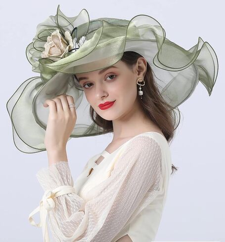 Women's Derby Church Organza Fascinator Wedding Tea Party Hat Wide Brim Sun Caps in Saudi Arabia