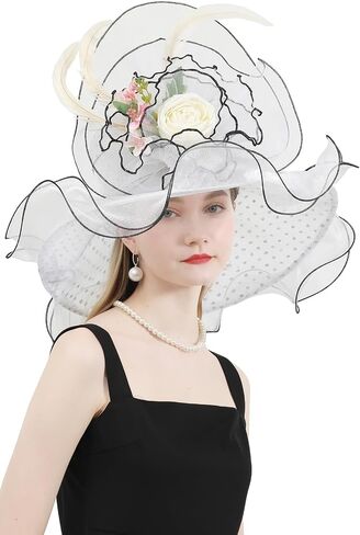Women's Derby Church Organza Fascinator Wedding Tea Party Hat Wide Brim Sun Caps in Saudi Arabia
