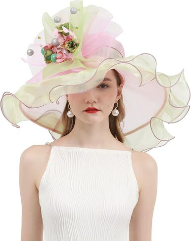 Women's Derby Church Organza Fascinator Wedding Tea Party Hat Wide Brim Sun Caps in Saudi Arabia