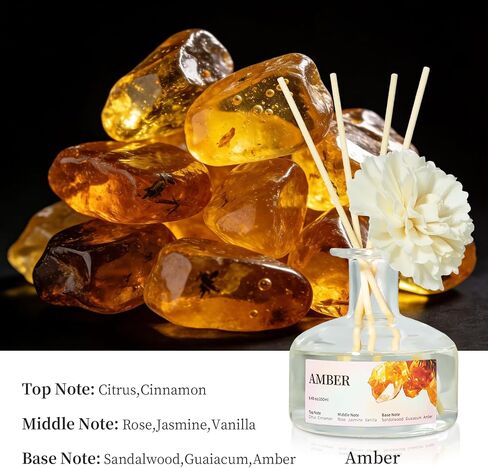 8.45 oz Amber Scent Diffusers with 6 Reed Sticks,250ml Reed Diffuser for Bathroom Room Air Freshener, Last up for 50 Days in Saudi Arabia