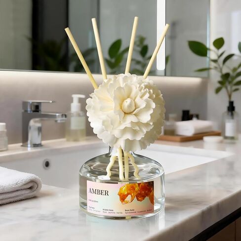8.45 oz Amber Scent Diffusers with 6 Reed Sticks,250ml Reed Diffuser for Bathroom Room Air Freshener, Last up for 50 Days in Saudi Arabia
