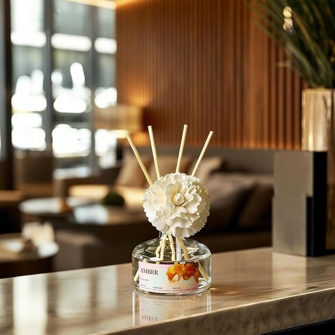 8.45 oz Amber Scent Diffusers with 6 Reed Sticks,250ml Reed Diffuser for Bathroom Room Air Freshener, Last up for 50 Days in Saudi Arabia