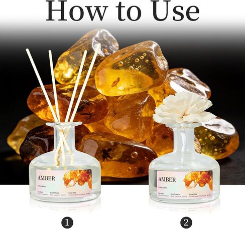 8.45 oz Amber Scent Diffusers with 6 Reed Sticks,250ml Reed Diffuser for Bathroom Room Air Freshener, Last up for 50 Days in Saudi Arabia